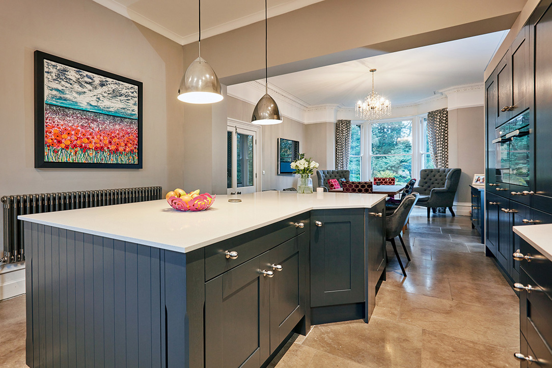 Navy shaker kitchen in Victorian property
