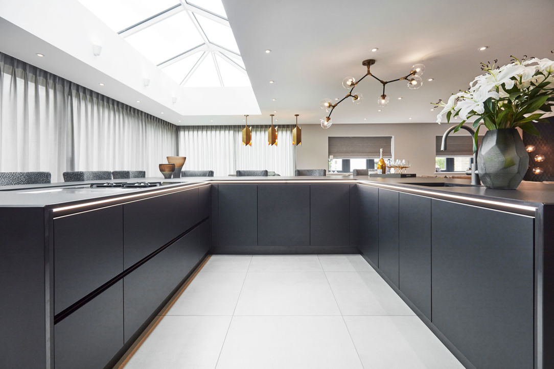 Matt black handleless kitchen