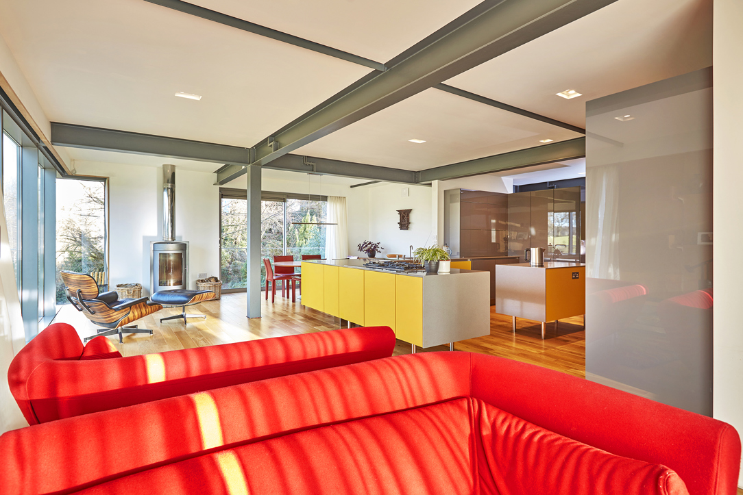 Colourful open plan kitchen