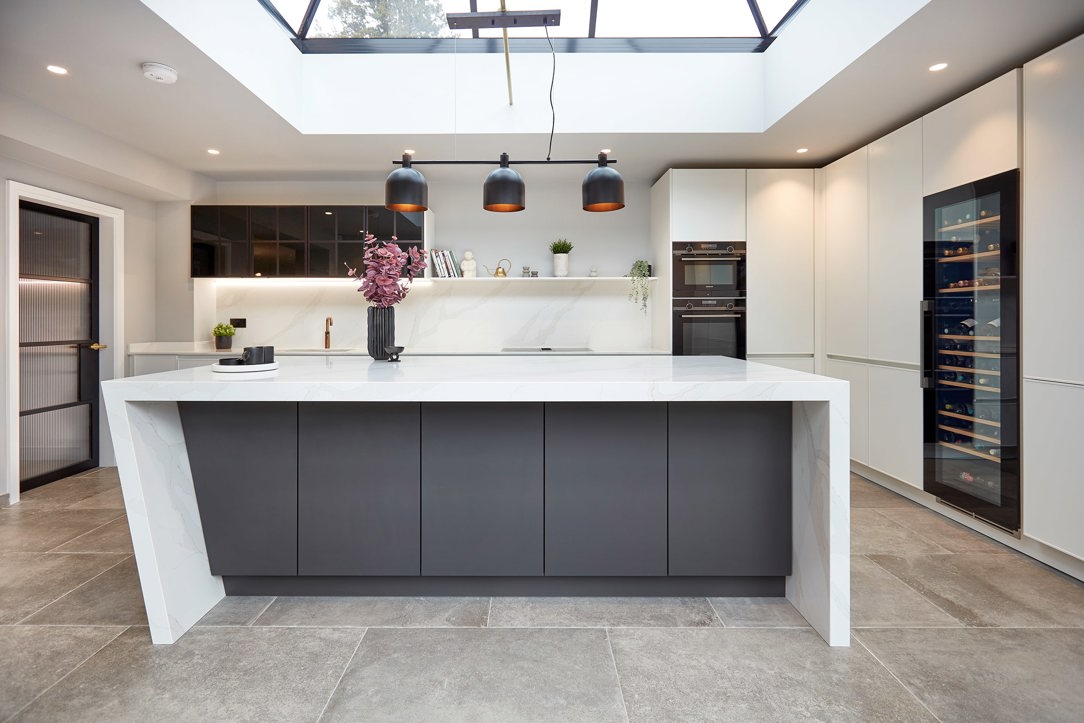 waterfall kitchen island in Moortown, Leeds