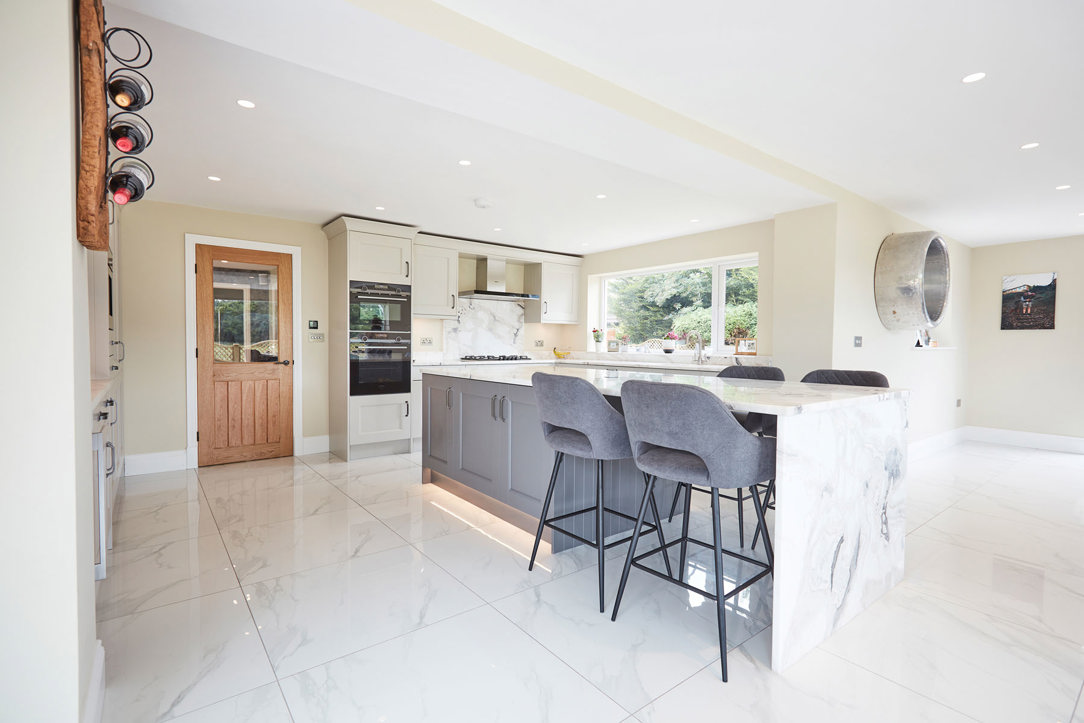 grey and cream kitchen cabinets